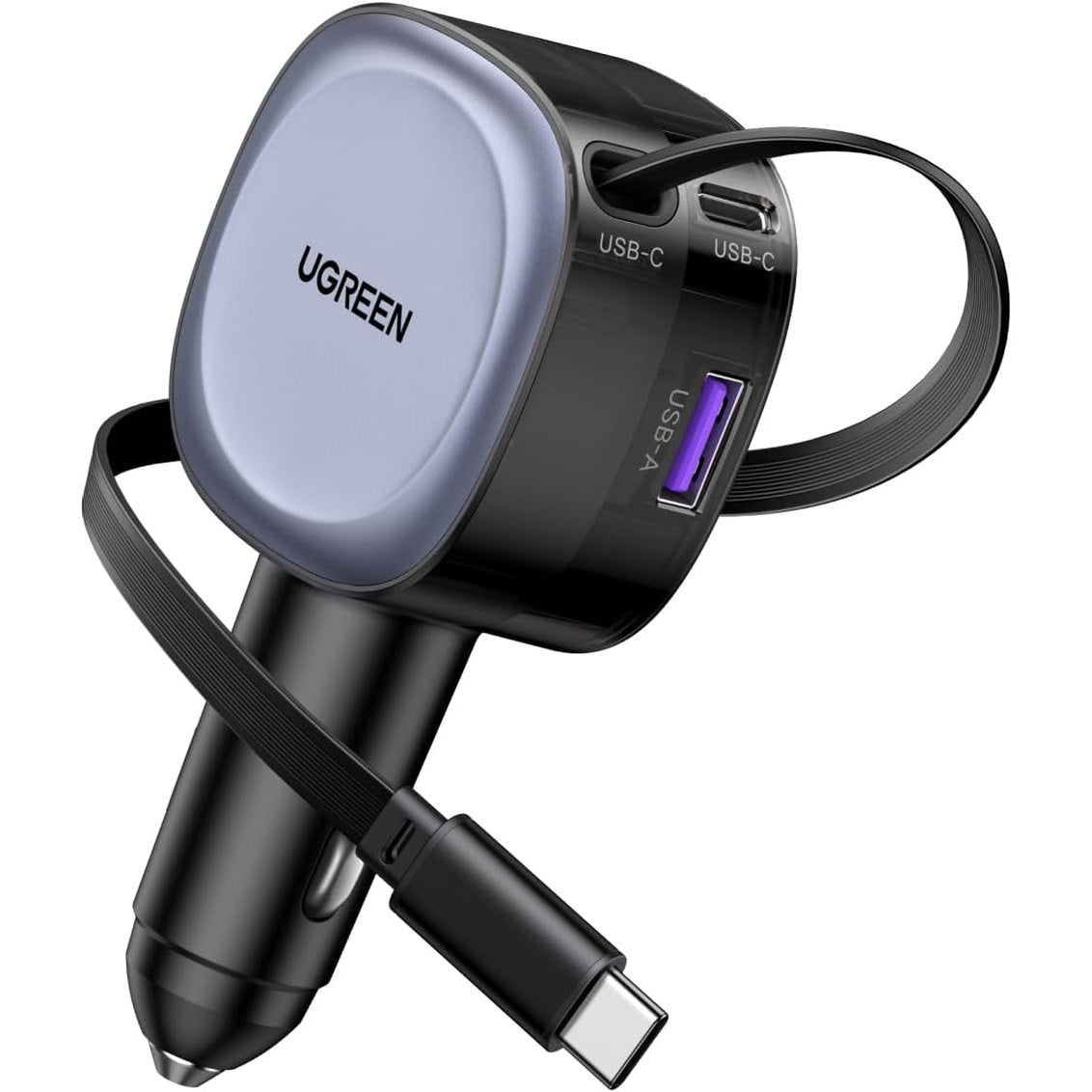 UGREEN 75W Retractable Car Charger With Built-in 60W USB C Cable 75cm