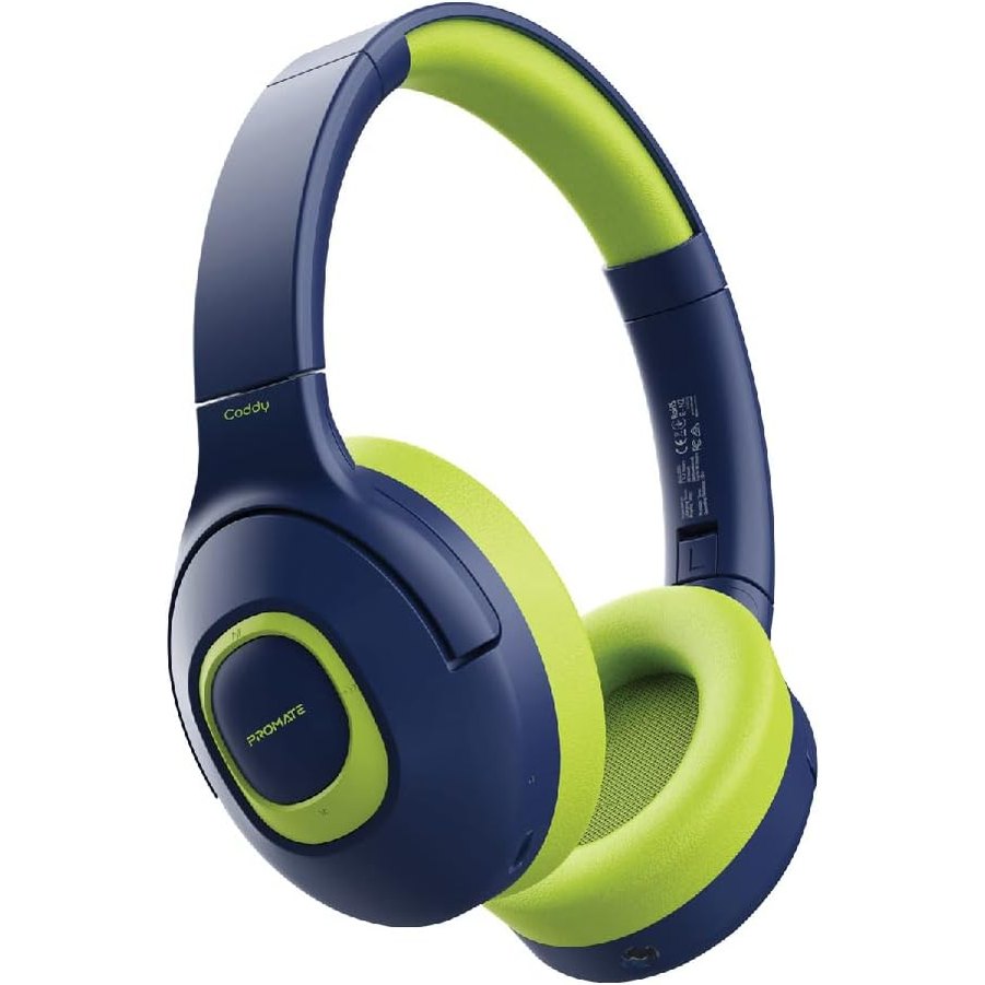 Promate Kids Wireless Headphones, Hi-Definition On-Ear Wired/Wireless Foldable Headset with Adjustable Safe Volume Limit 85dB to 93dB,