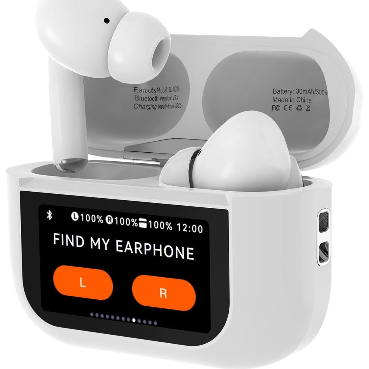 Smartbuds Bluetooth 5.4 Transparency Mode 98% Active Noise Cancelling Reduction TWS Earphone Earbuds with Smart Touch Screen Case ENC Mic Clear Call Equalizer for iPhone Samsung Android(White)