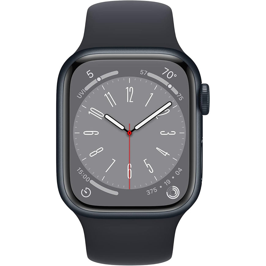 Apple New Apple Watch Series 8 (GPS 41mm) Smart watch - Midnight Aluminium Case with Midnight Sport Band - Regular. Fitness Tracker, Blood Oxygen & ECG Apps, Water Resistant (Renewed)