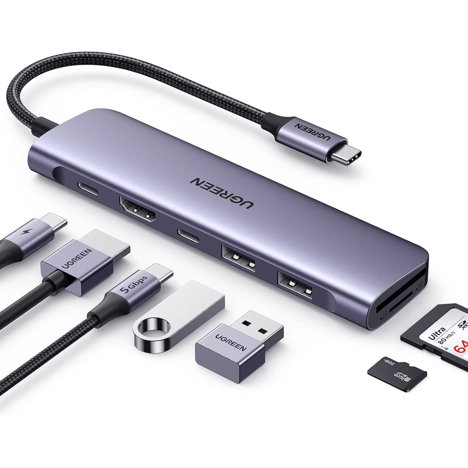 UGREEN Revodok 1071 USB C Hub 7-in-1 with 5Gbps 3.0 Data Ports, PD 100W Charging
