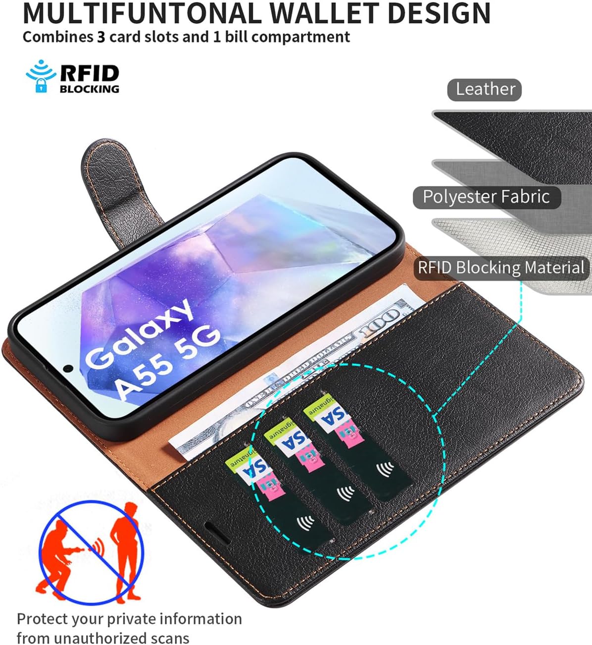 Samsung Galaxy S21 Ultra 5G, Premium Leather Flip Wallet Case
