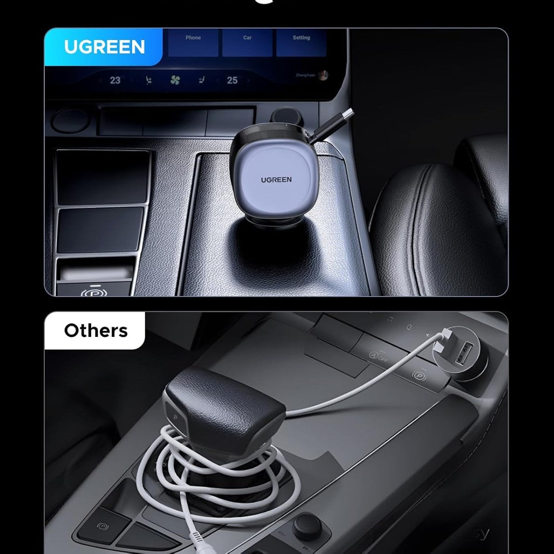 UGREEN 75W Retractable Car Charger With Built-in 60W USB C Cable 75cm