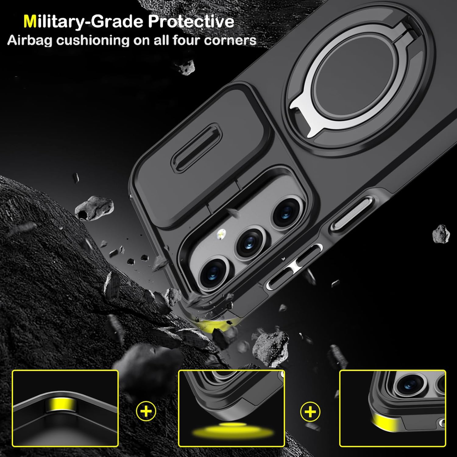 Heavy Duty Shockproof Phone Case for S25 Ultra Cover-Black