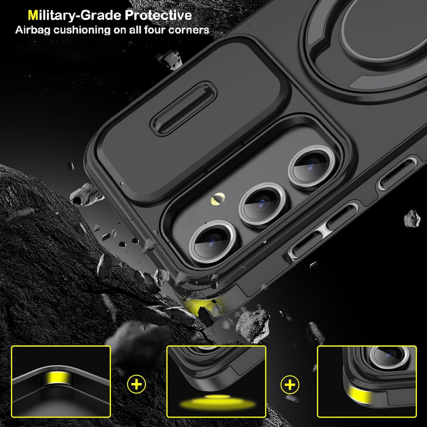 Heavy Duty Shockproof Phone Case for S25 Ultra Cover-Black