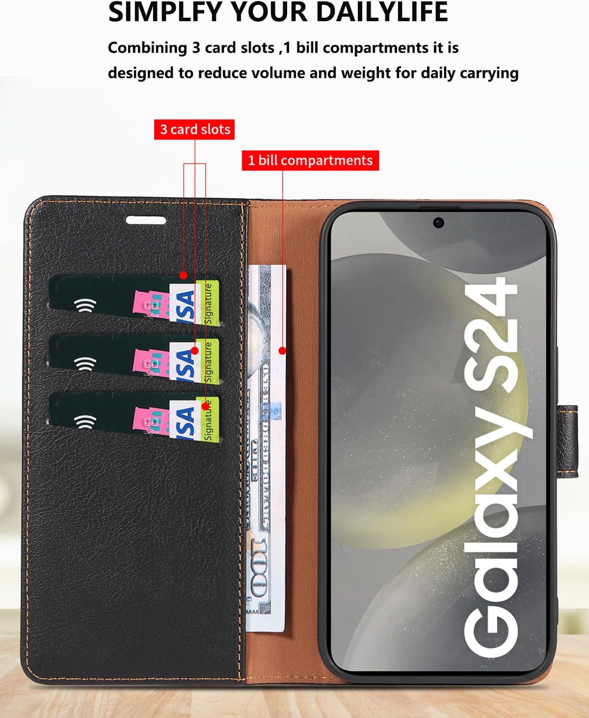 Samsung Galaxy S21 Ultra 5G, Premium Leather Flip Wallet Case