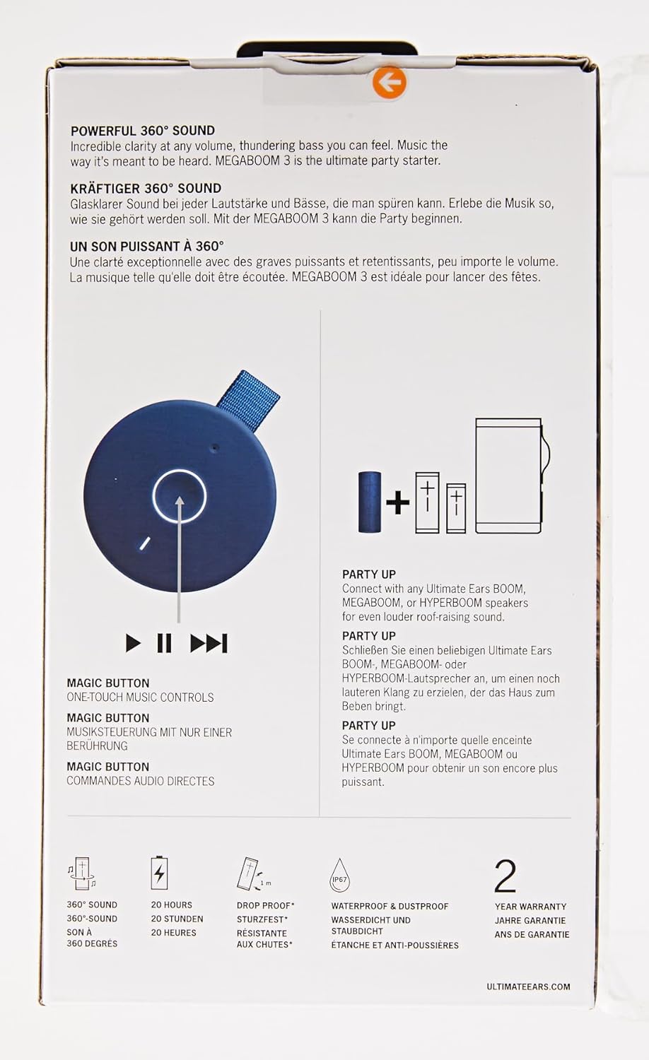 Ultimate Ears, Boom 3 Wireless Bluetooth Speaker, Bold Sound + Deep Bass, Bluetooth