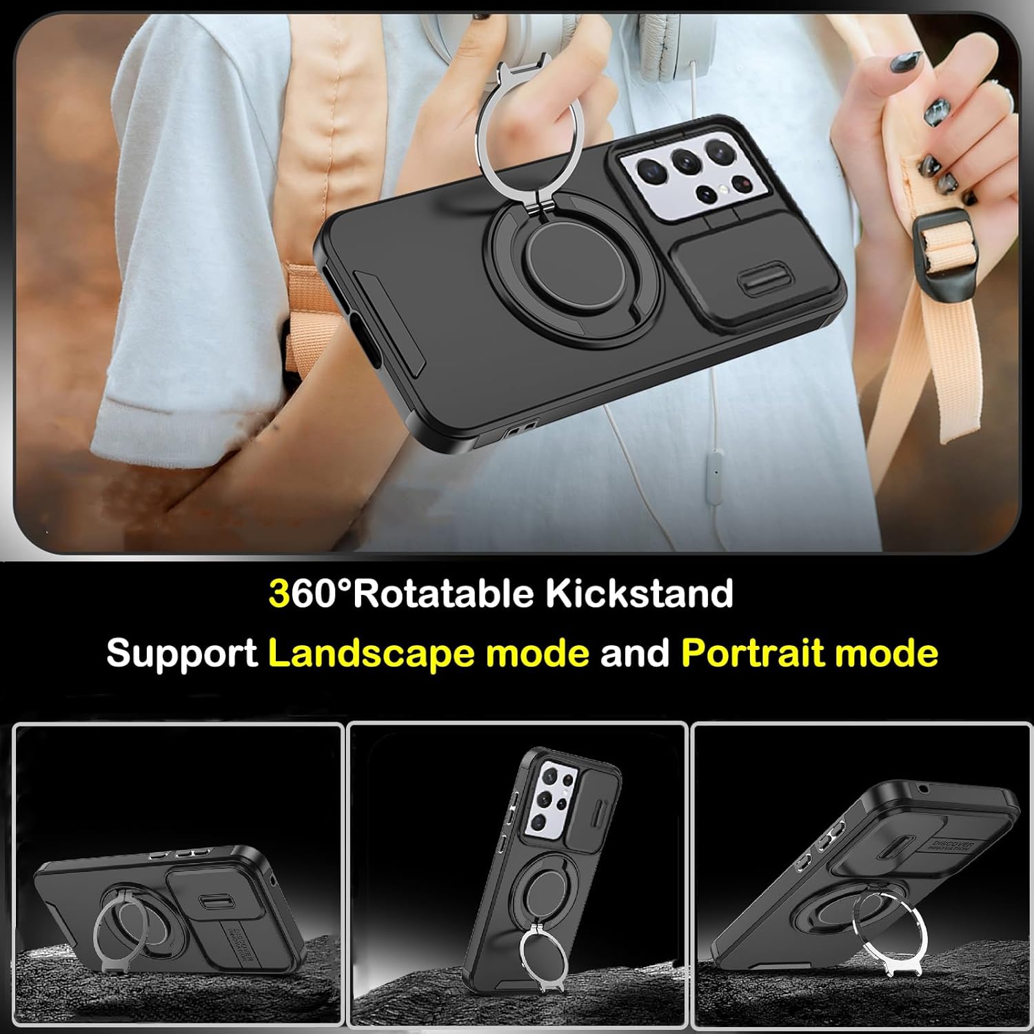 Heavy Duty Shockproof Phone Case for S25 Ultra Cover-Black
