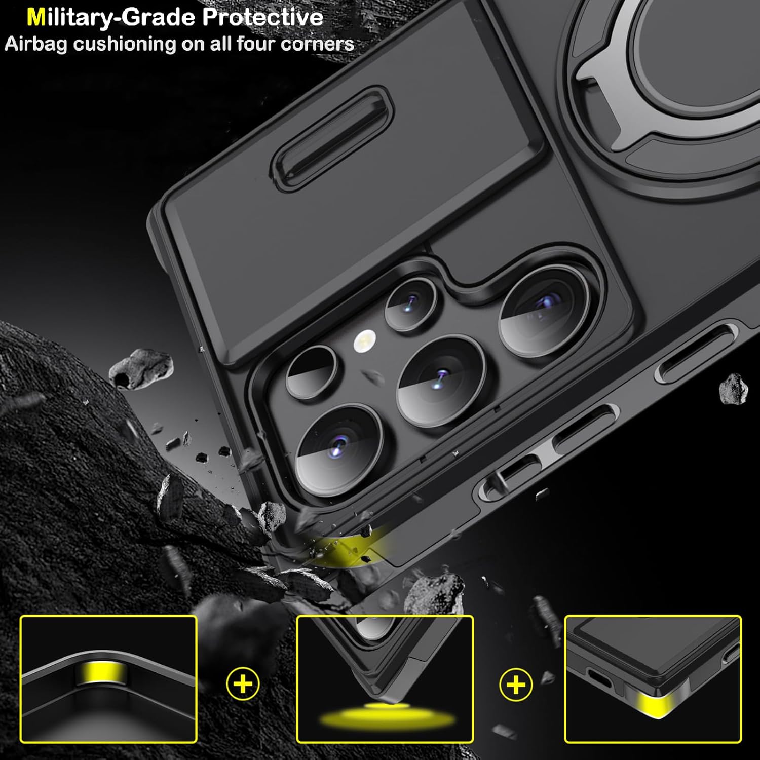 Heavy Duty Shockproof Phone Case for S25 Ultra Cover-Black