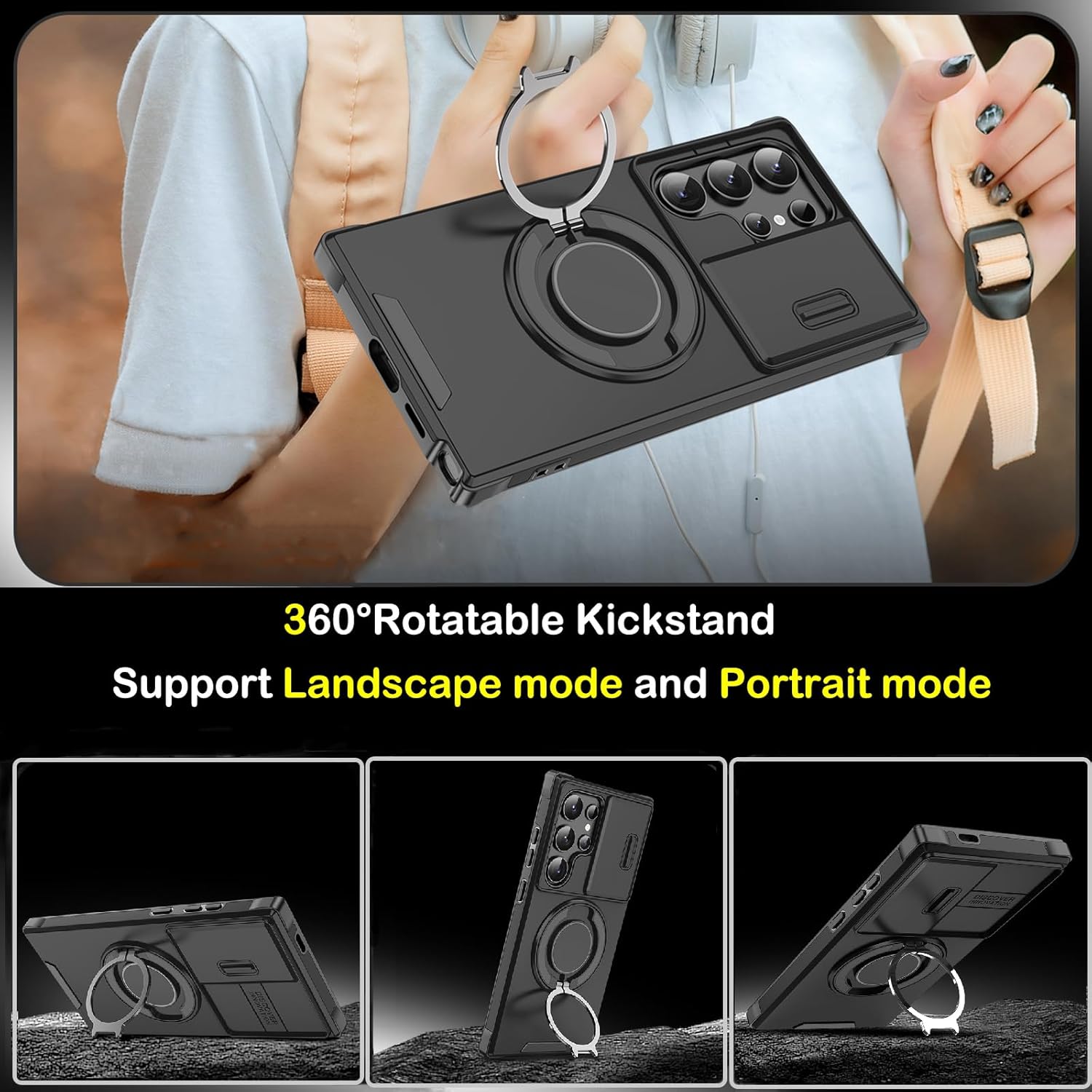 Heavy Duty Shockproof Phone Case for S25 Ultra Cover-Black