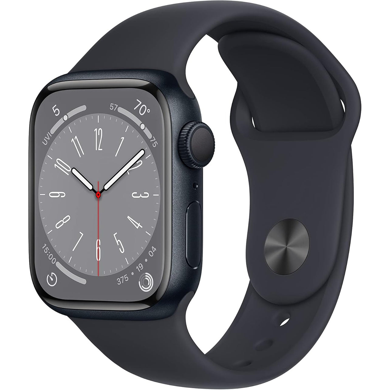 Apple New Apple Watch Series 8 (GPS 41mm) Smart watch - Midnight Aluminium Case with Midnight Sport Band - Regular. Fitness Tracker, Blood Oxygen & ECG Apps, Water Resistant (Renewed)