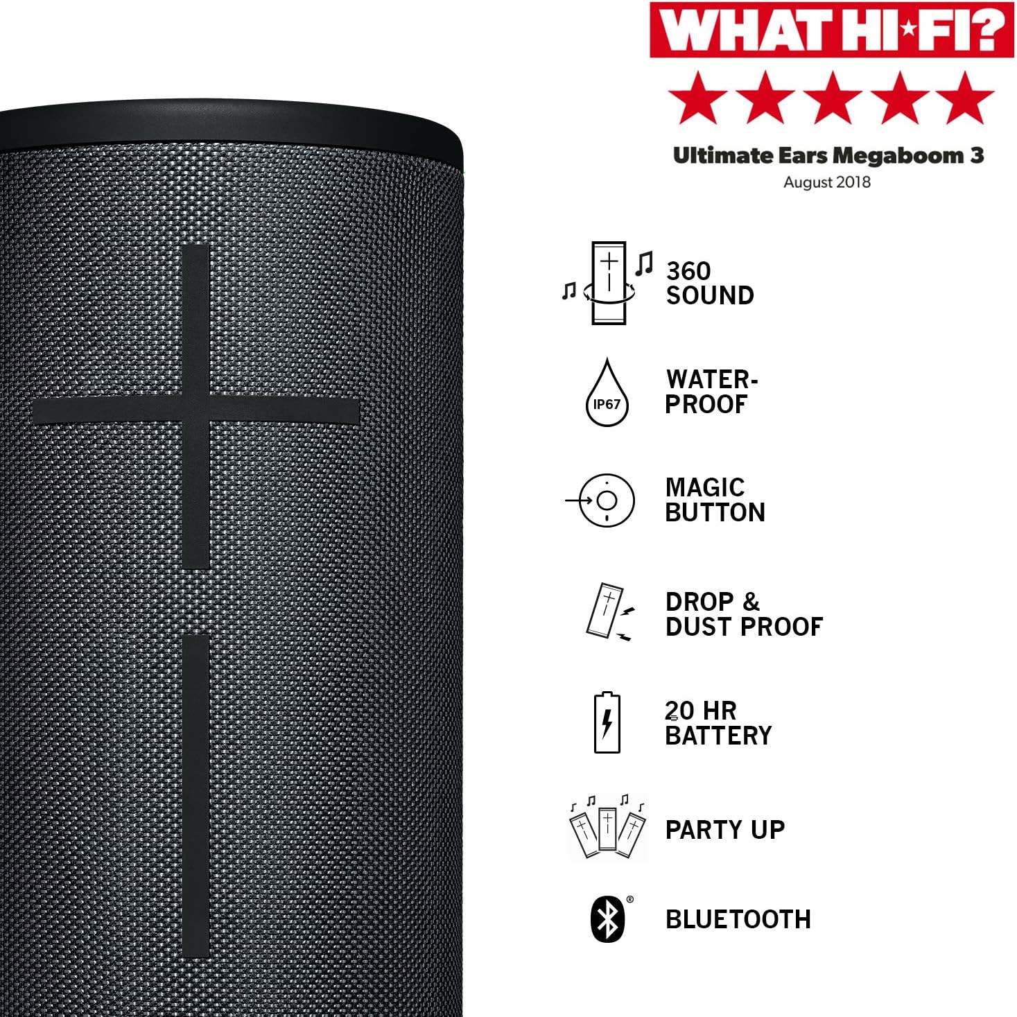 Ultimate Ears, Boom 3 Wireless Bluetooth Speaker, Bold Sound + Deep Bass, Bluetooth