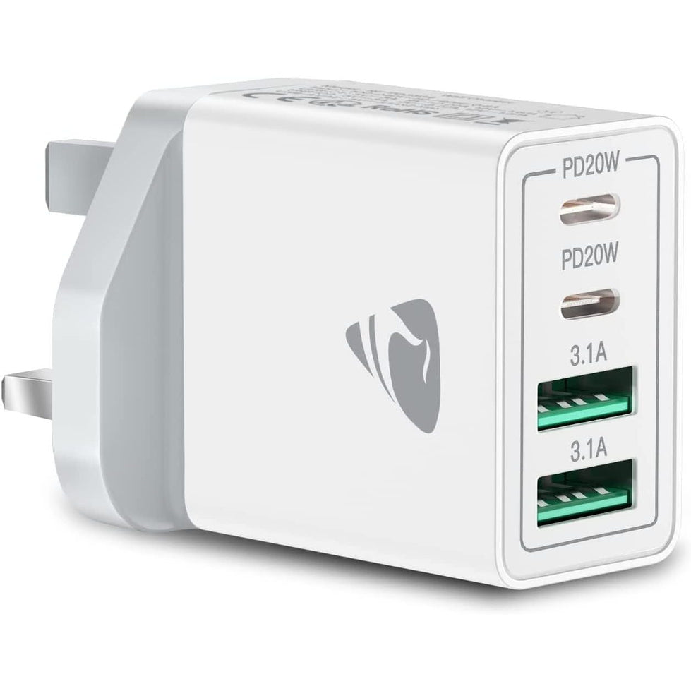 PD40W 4-Port USB C Charger With Double USB-C & USB-A for iPhone, Galaxy S23 S22 Ultra S10, iPhone 16 15 14 13 Pro Max XR, iPad - Fast Charging Plug