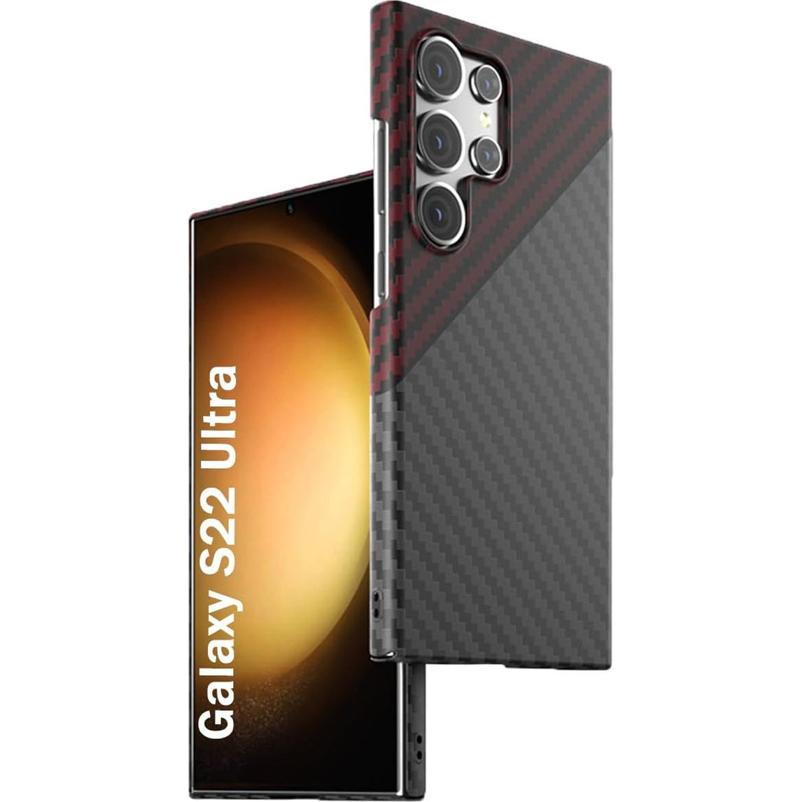 NEW Case for Samsung Galaxy S22 Ultra Case [Carbon Fiber Texture] Lightweight, Anti-Scratch [Wireless Charging Support] Slim Phone Cover for Galaxy S22 Ultra (Black Red, Galaxy S22 Ultra)