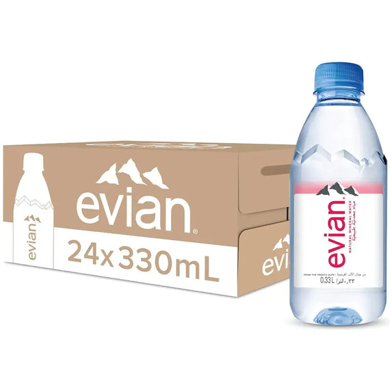 evian Mineral Water, Naturally Filtered Drinking Water, 330ml Bottled Water Crafted by Nature, Case of 24 x 330ml evian Water Bottles