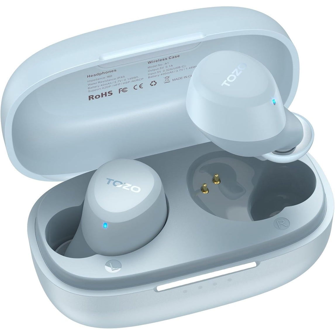 TOZO A1 Mini Wireless Earbuds Bluetooth 5.3 in Ear Light-Weight Headphones Built-in Microphone, IPX5 Waterproof, Immersive Premium Sound Long Distance Connection Headset with Charging Case, Green