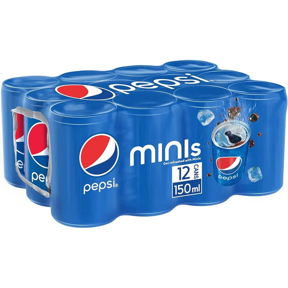 Pepsi, Carbonated Soft Drink, Cans, 150ml Pack of 12