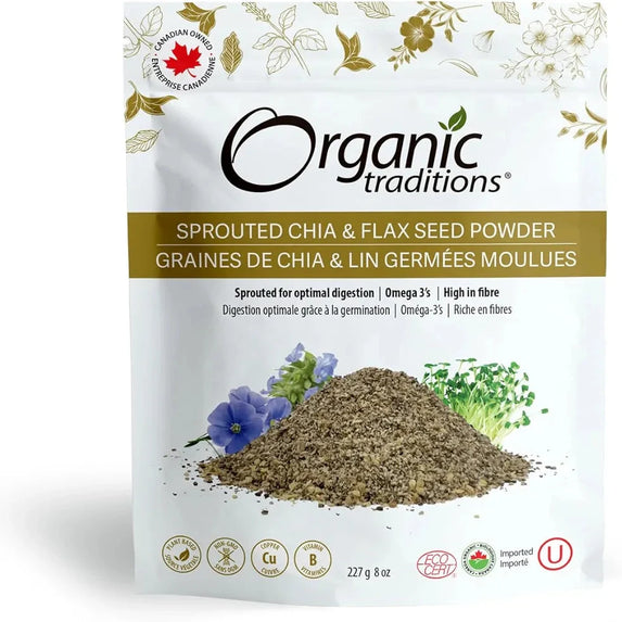 Organic Traditions, Sprouted Chia & Flax Seed Powder, 8 oz