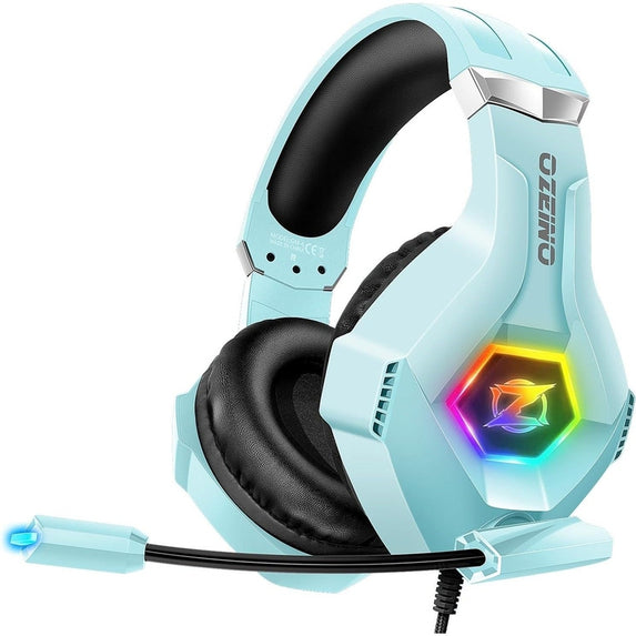 Ozeino Gaming Headset Stereo Surround Sound Gaming Headphones with Breathing RGB Light & Adjustable Mic for PS4 PS5 PC Xbox One Laptop Mac