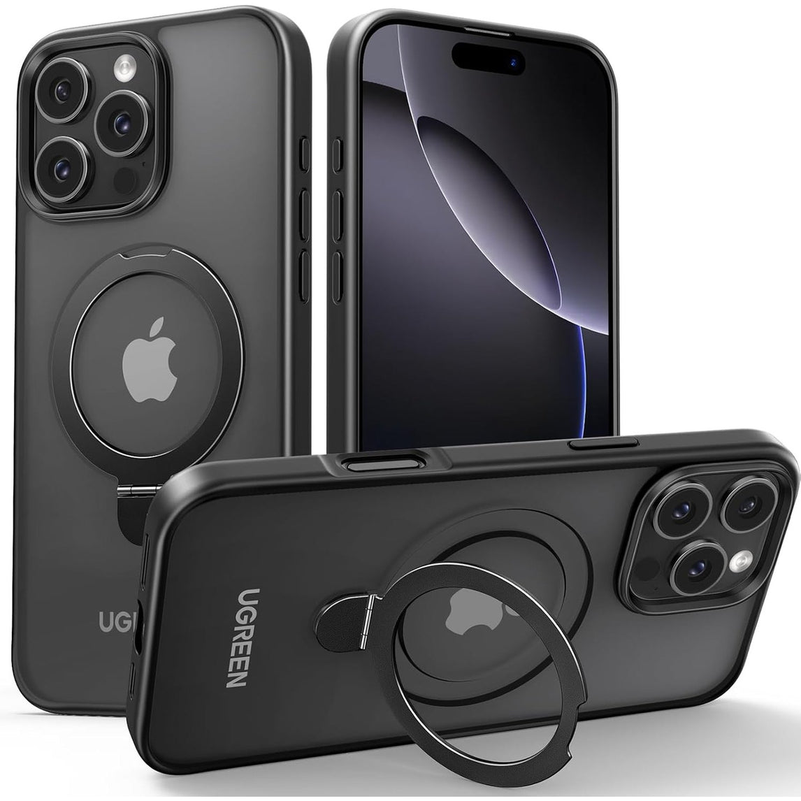 UGREEN iPhone 15 Pro Max Case MagSafe, [Innovative Magnetic Ring Stand], MIL-Grade Protection, Scratch-Resistant, Camera Protective Cover, Black Frame Ultra Slim for iPhone 15 Pro Max 6.7" Accessories