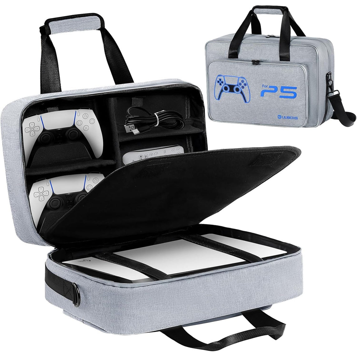 UUBOXS Carrying Case for PS5/PS5 Pro/PS5 Slim, Upgrade Protective Travel Bag for PS5 Disc/Digital Edition, Large Capacity Storage Bag Compatible with PlayStation 5 Controller Console Accessories