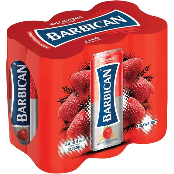 Barbican Strawberry Flavour Non-Alcoholic Malt Drink Bottle, 6 x 250 ml