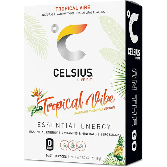 CELSIUS® On-the-Go Powder Sticks Tropical Vibe, Essential Energy 2.6 Oz