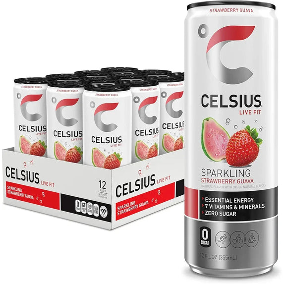 CELSIUS Sparkling Strawberry Guava Fitness Drink, Zero Sugar, 12oz. Slim Can